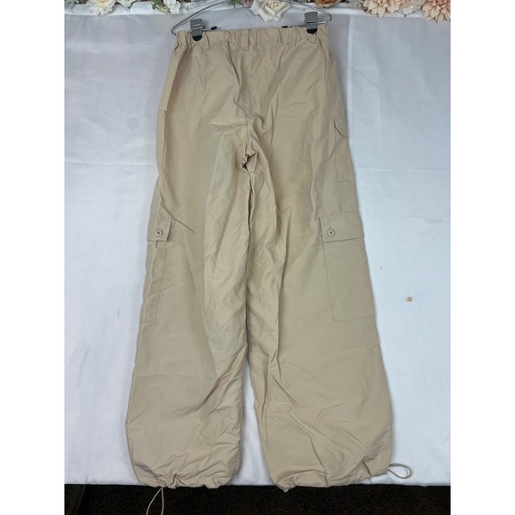 Madden NYC Tan Nylon Cargo Pants Joggers XXL Wide Leg Drawstring Bungee Hem - Picture 2 of 9